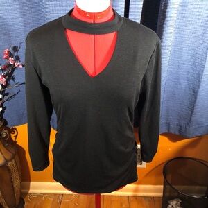 Black 3/4 Sleeve Cut Out Knit Top